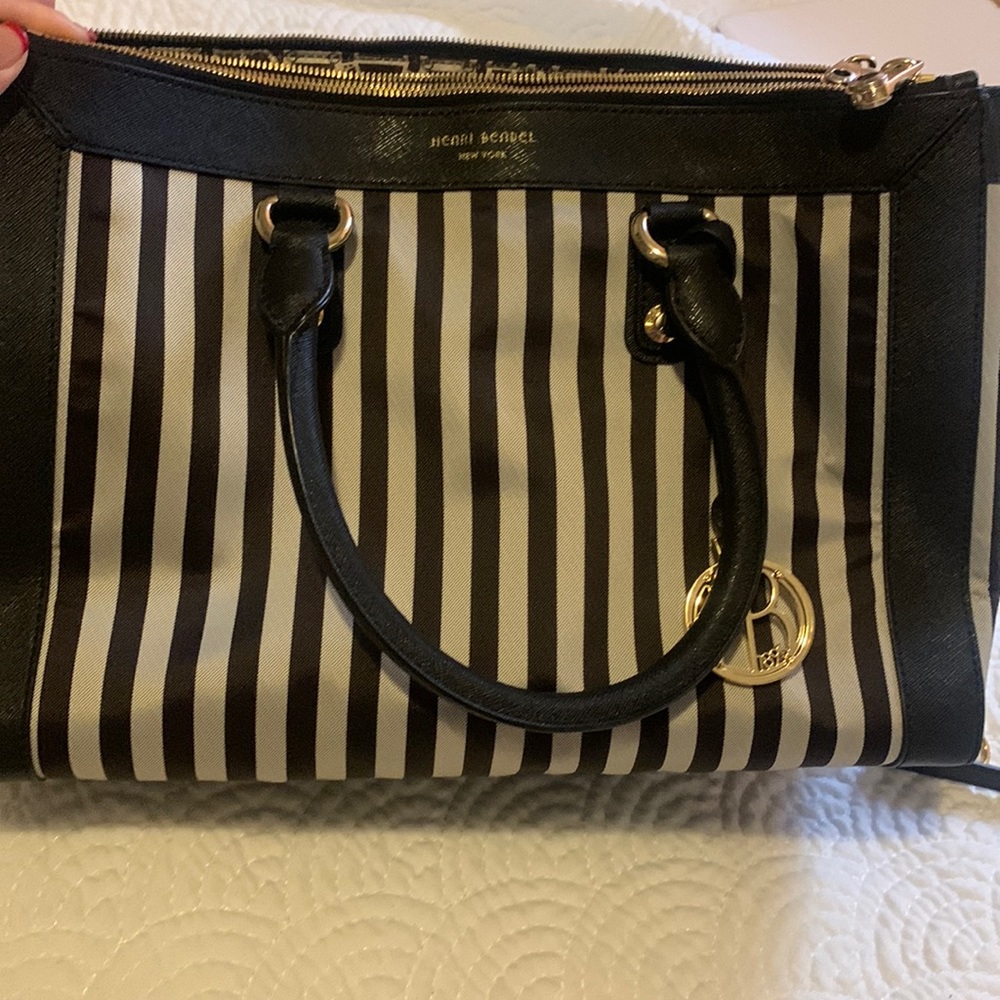 Henri Bendel Centennial Stripe Saffiano Leather Crossbody Handbag
